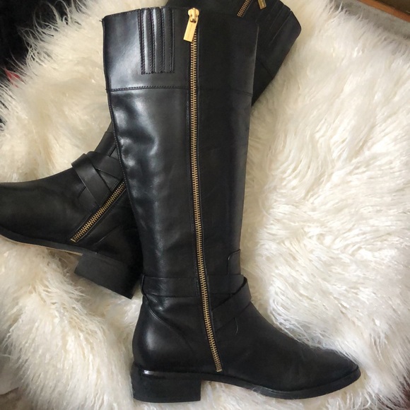 Michael Kors Bryce Tall Genuine Leather Black Boots - Picture 4 of 9